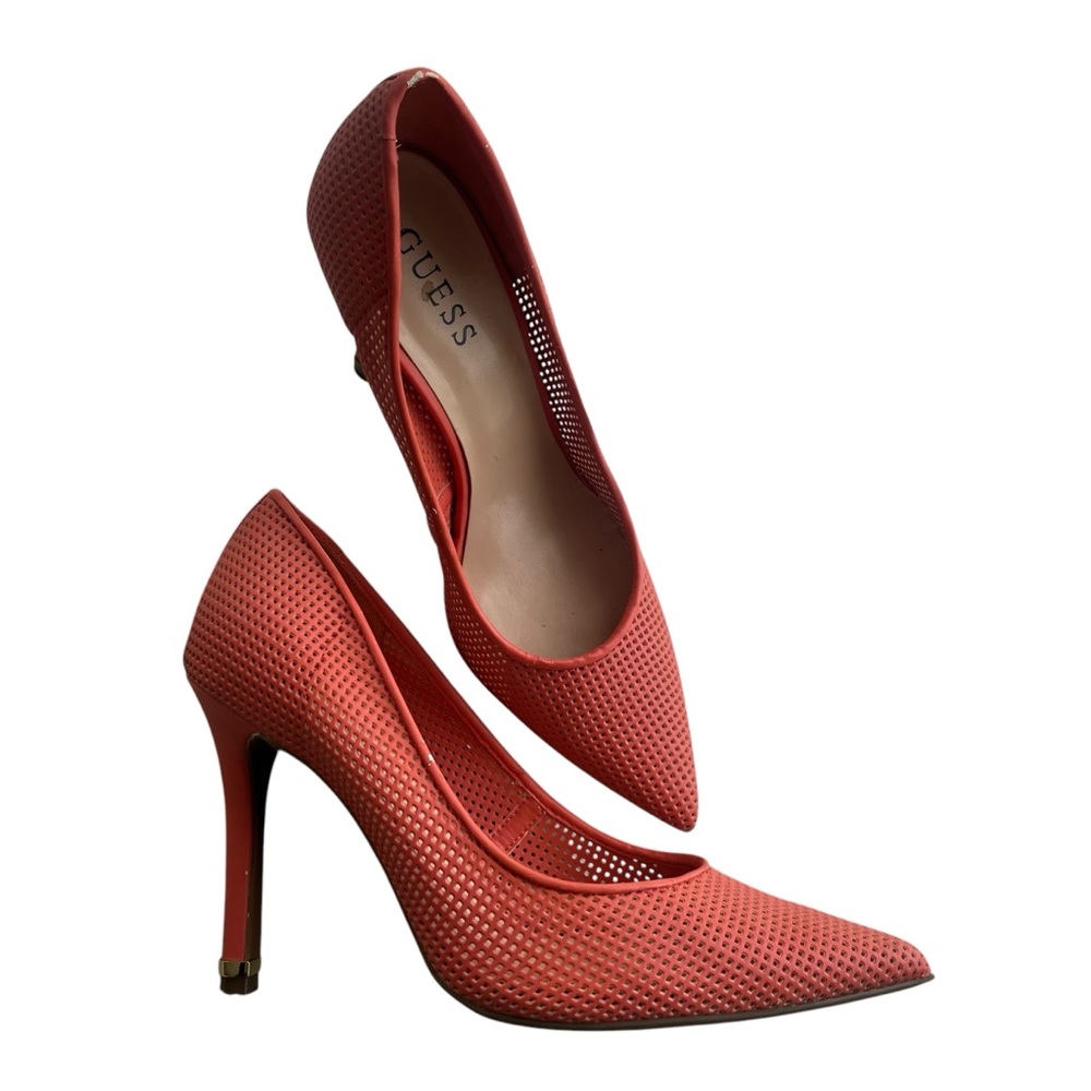 Guess Women’s Sz 8.5 M Coral Perforated Traces Pointed Toe Heels Pumps Stilettos